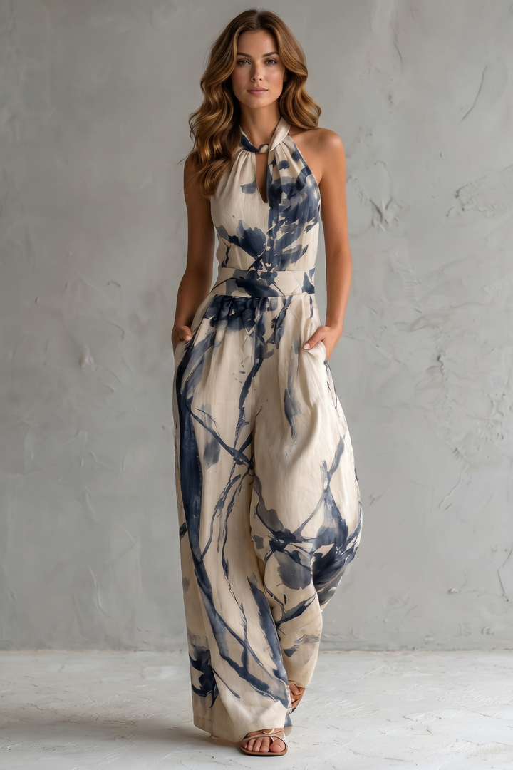 Women's Halter Neck Wide Leg Jumpsuit with Pockets - Jenvieve