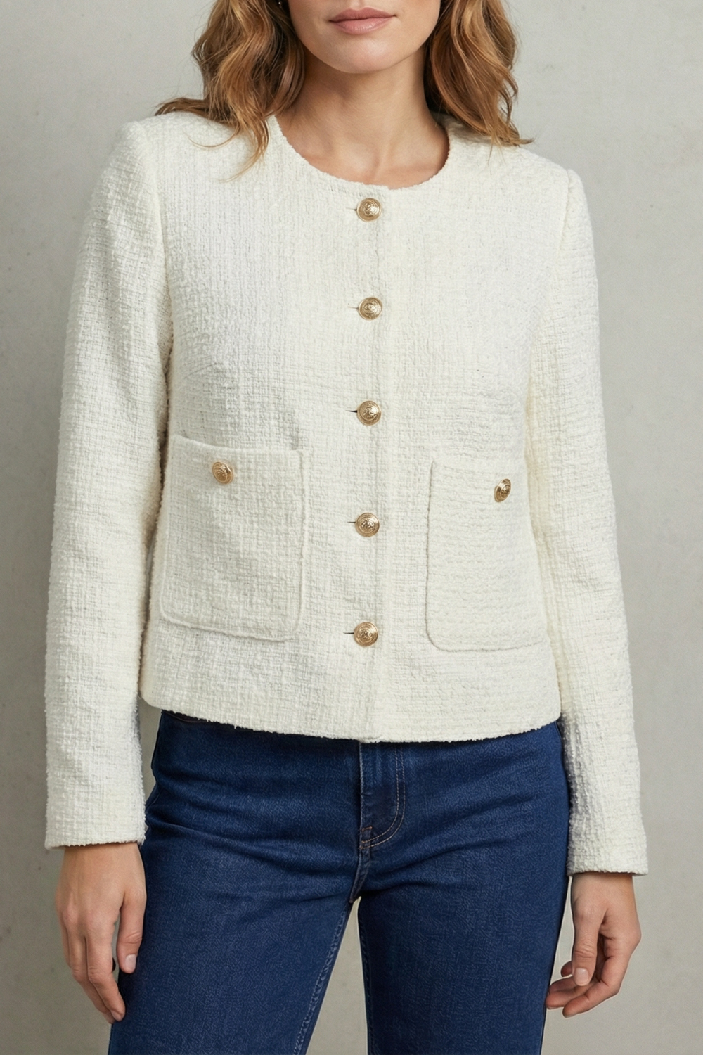 Women's Cropped Blazer with Round Neck - Vespriane