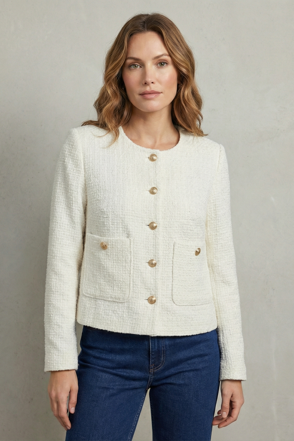 Women's Cropped Blazer with Round Neck - Vespriane