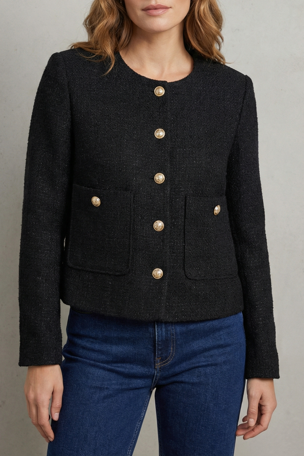 Women's Cropped Blazer with Round Neck - Vespriane