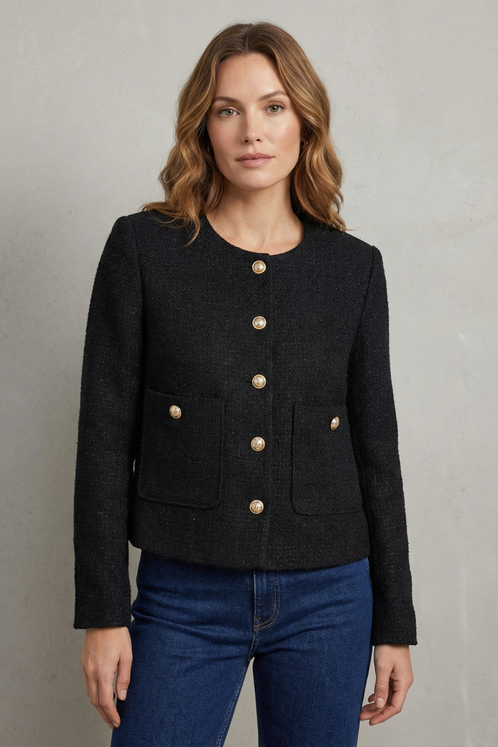 Women's Cropped Blazer with Round Neck - Vespriane