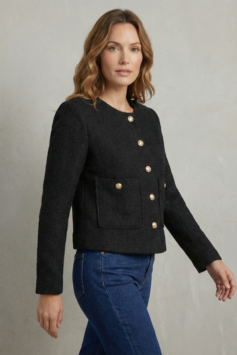 Women's Cropped Blazer with Round Neck - Vespriane