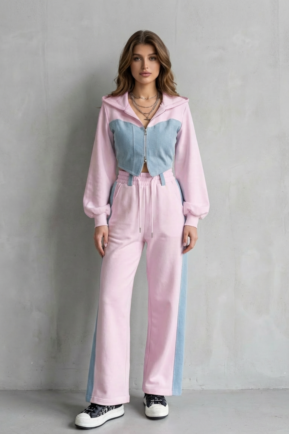 Women's Denim Panel Hoodie and Jogger Co-ord Set - Gwendrelle