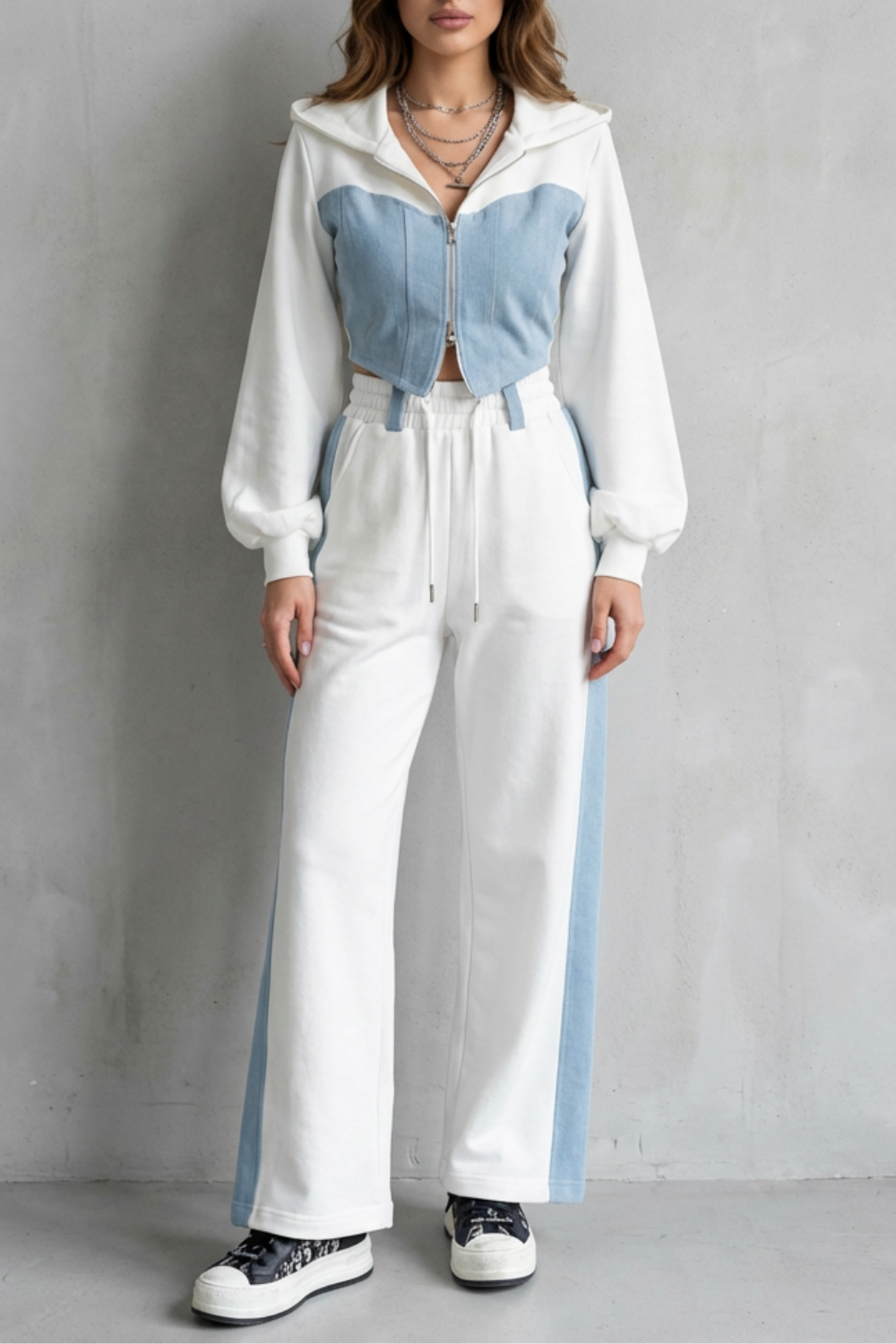 Women's Denim Panel Hoodie and Jogger Co-ord Set - Gwendrelle