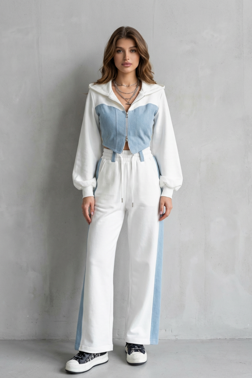 Women's Denim Panel Hoodie and Jogger Co-ord Set - Gwendrelle