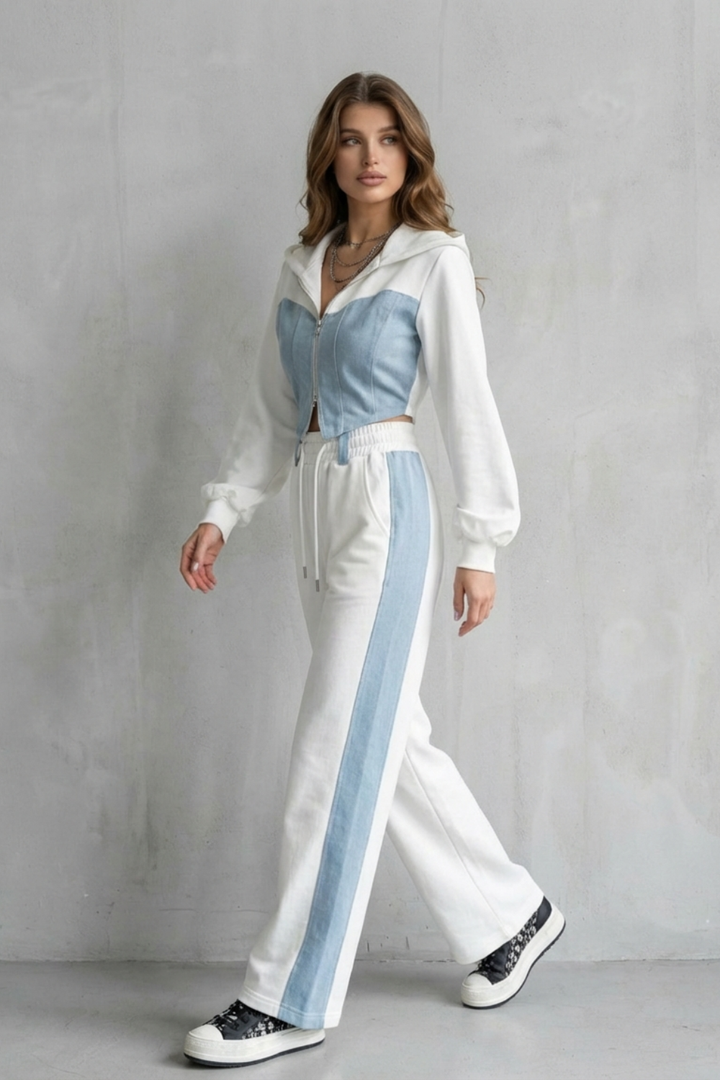 Women's Denim Panel Hoodie and Jogger Co-ord Set - Gwendrelle