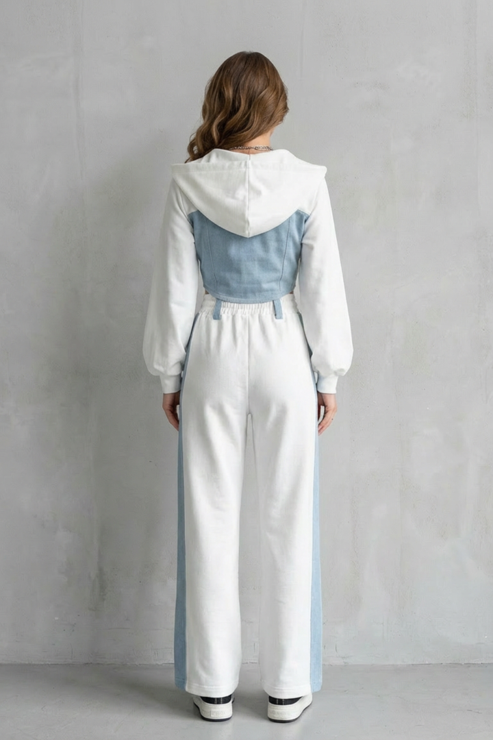 Women's Denim Panel Hoodie and Jogger Co-ord Set - Gwendrelle