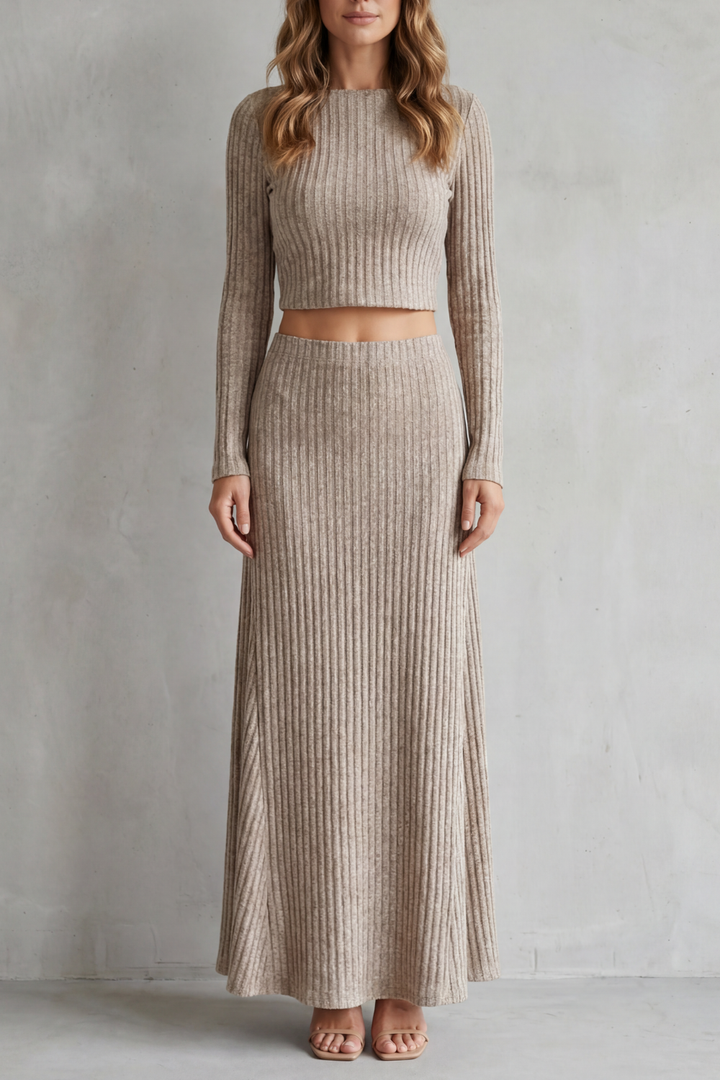 Women's Ribbed Knit Top and A-Line Maxi Skirt Co-ord Set - Gabrienne