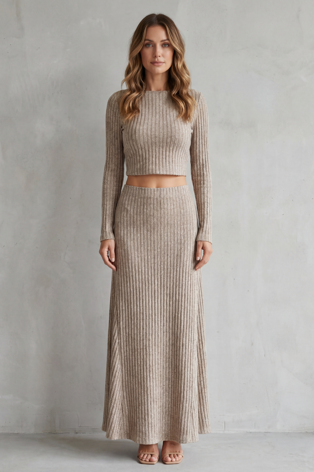 Women's Ribbed Knit Top and A-Line Maxi Skirt Co-ord Set - Gabrienne