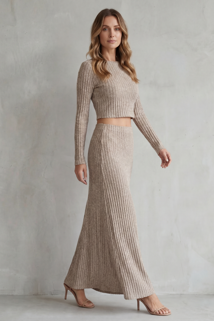 Women's Ribbed Knit Top and A-Line Maxi Skirt Co-ord Set - Gabrienne