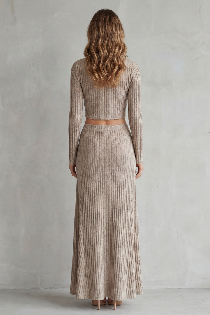 Women's Ribbed Knit Top and A-Line Maxi Skirt Co-ord Set - Gabrienne