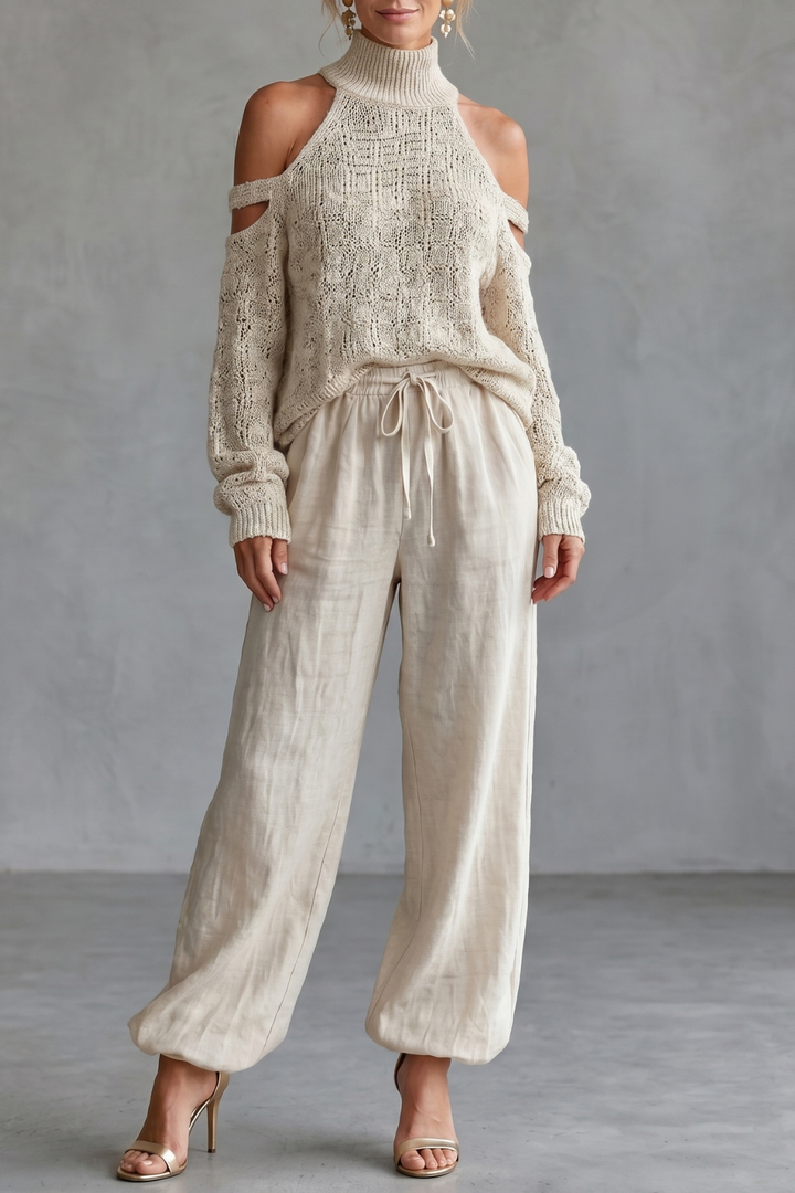 Women's Cold Shoulder Knit Top and Trouser Co-ord Set - Gaellenne