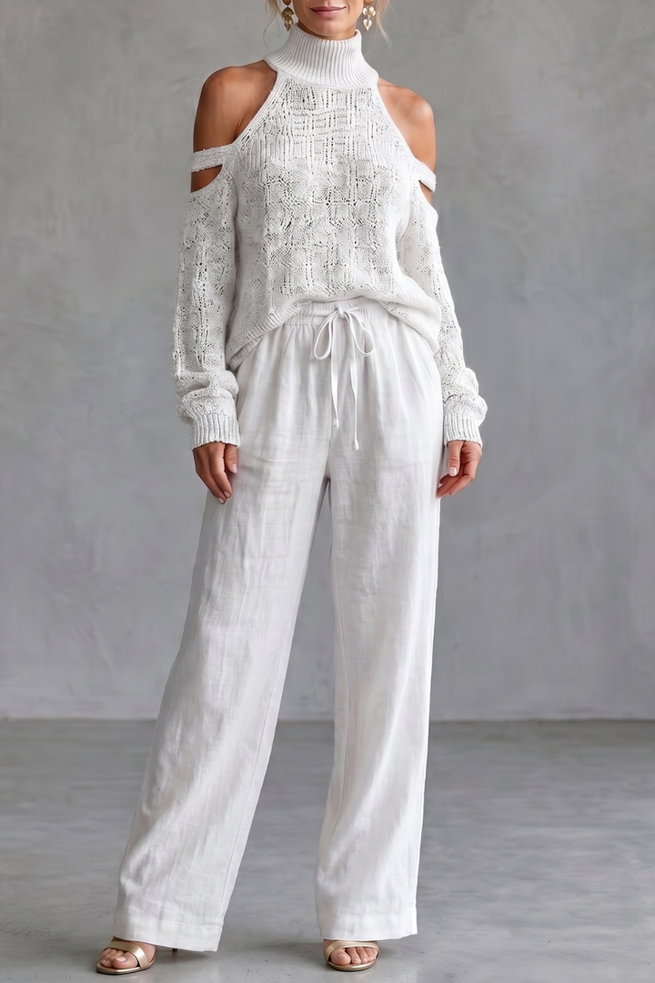 Women's Cold Shoulder Knit Top and Trouser Co-ord Set - Gaellenne