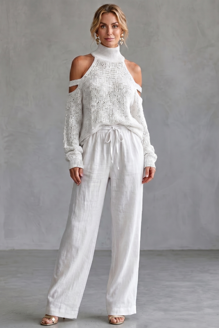Women's Cold Shoulder Knit Top and Trouser Co-ord Set - Gaellenne