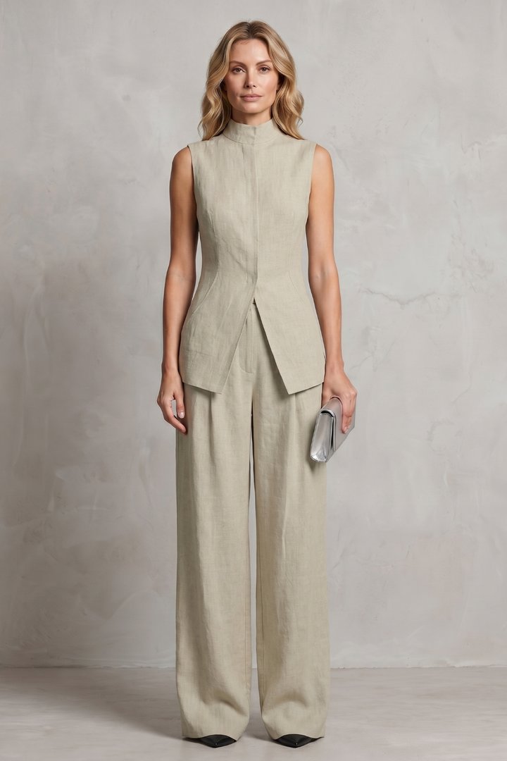 Women's Asymmetric Draped Top and Trouser Co-ord Set - Brisette