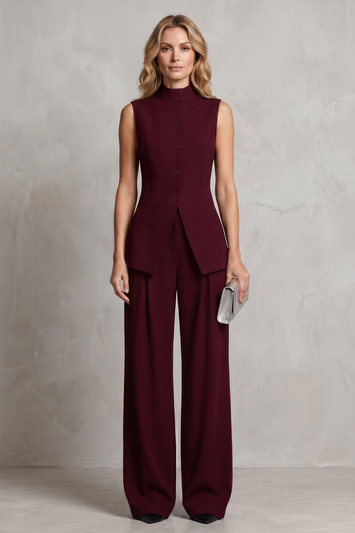 Women's Asymmetric Draped Top and Trouser Co-ord Set - Brisette