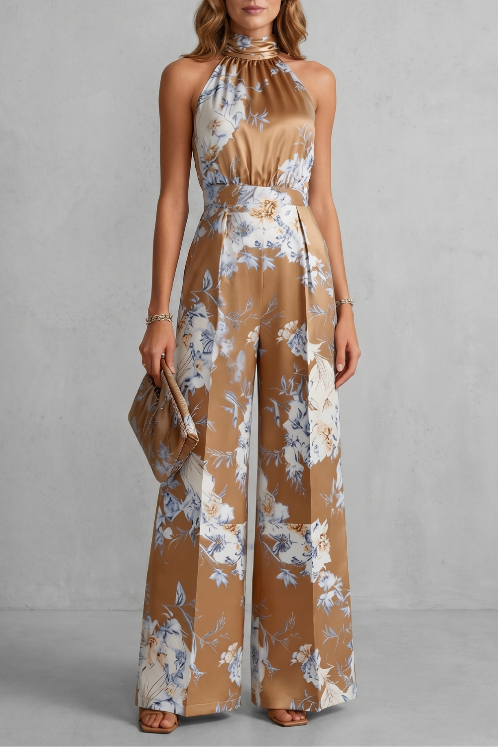Women's Floral Halter Neck Wide Leg Jumpsuit - Karienne