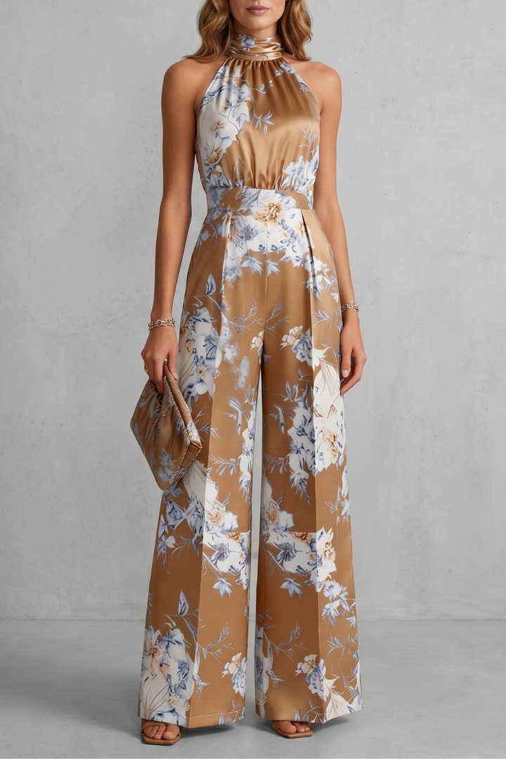 Women's Floral Halter Neck Wide Leg Jumpsuit - Karienne