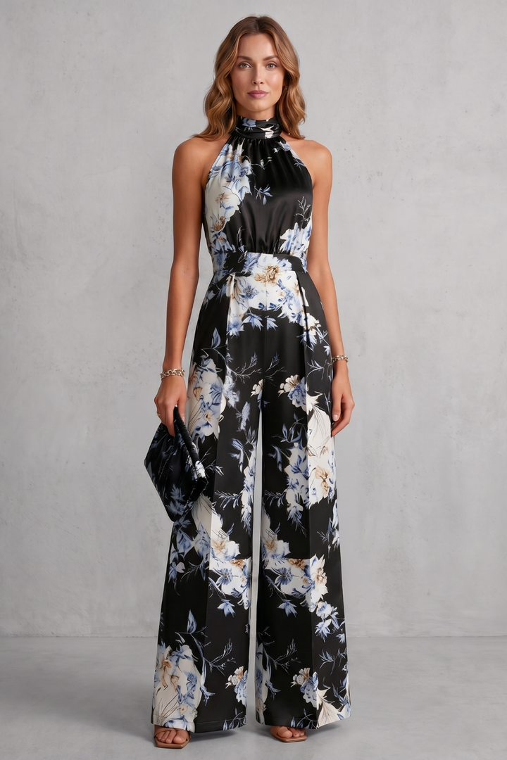 Women's Floral Halter Neck Wide Leg Jumpsuit - Karienne