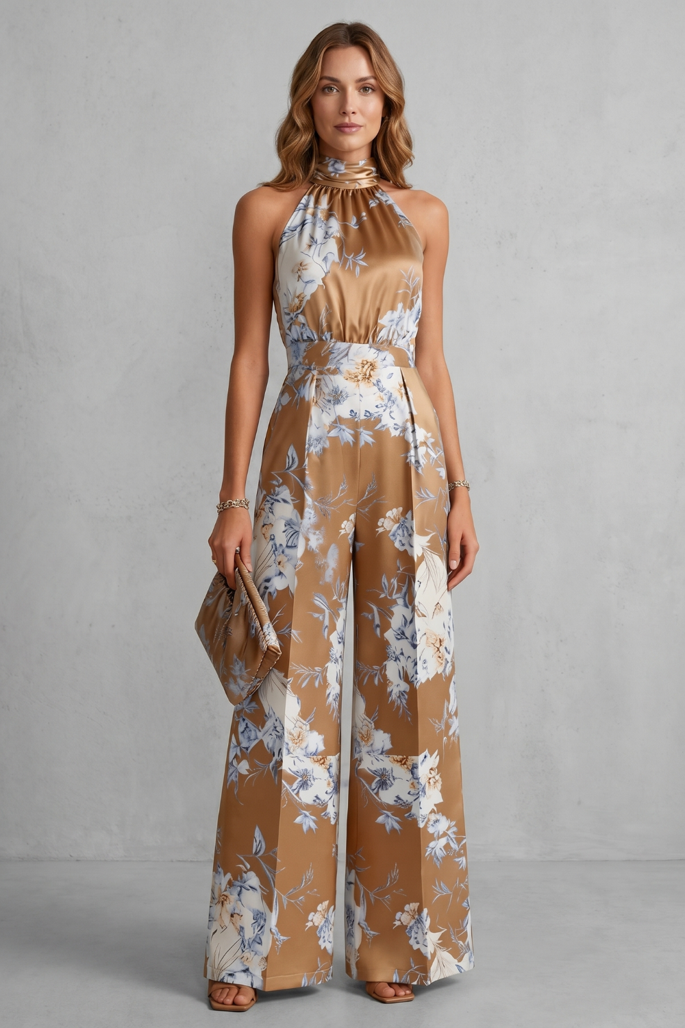 Women's Floral Halter Neck Wide Leg Jumpsuit - Karienne