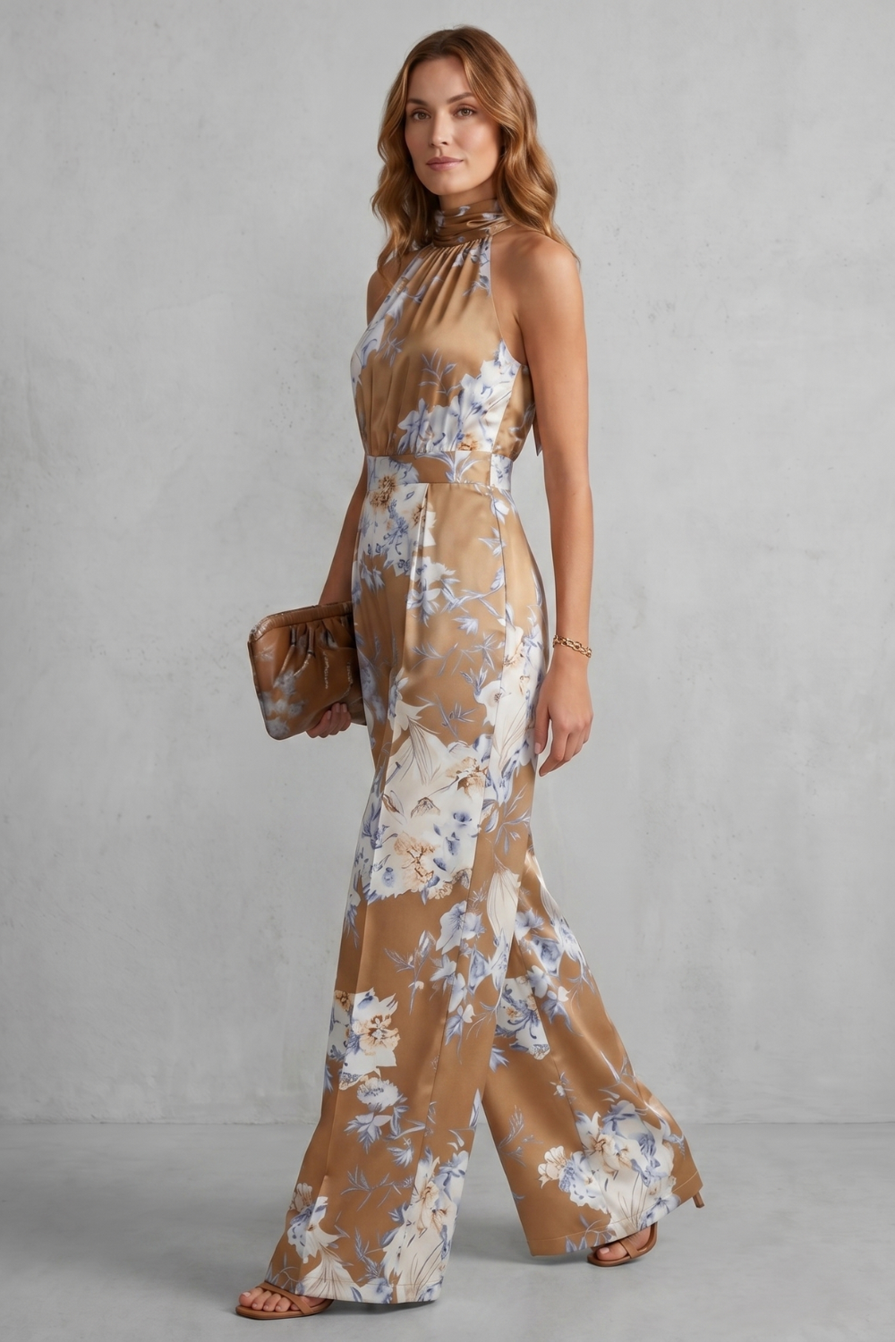 Women's Floral Halter Neck Wide Leg Jumpsuit - Karienne