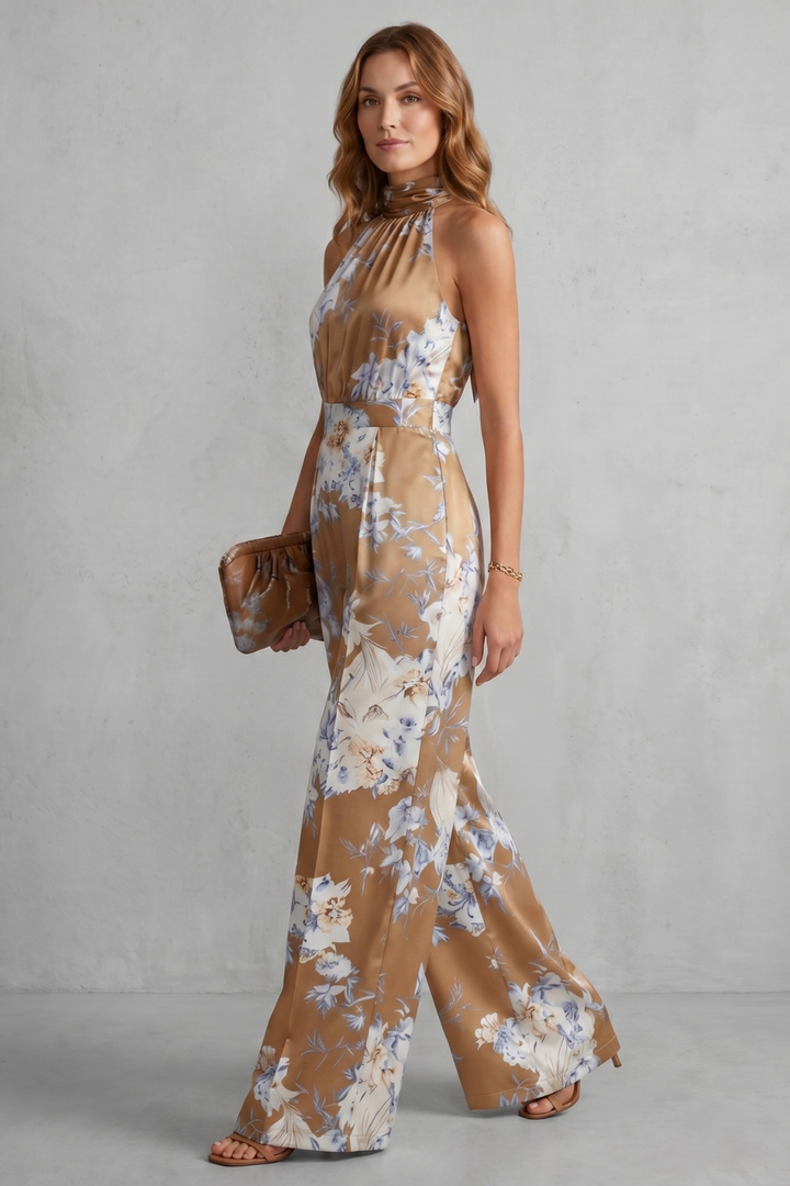 Women's Floral Halter Neck Wide Leg Jumpsuit - Karienne