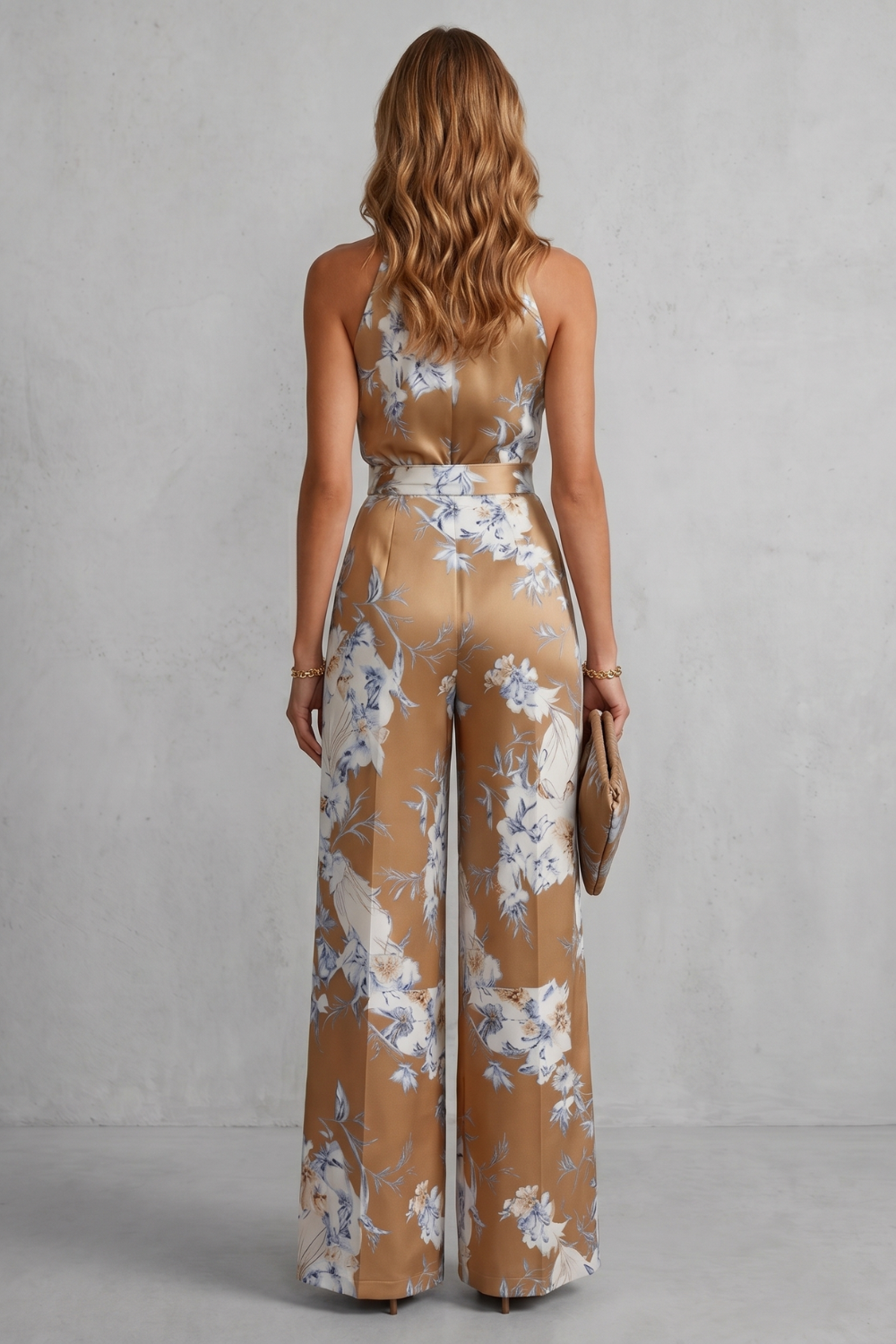 Women's Floral Halter Neck Wide Leg Jumpsuit - Karienne