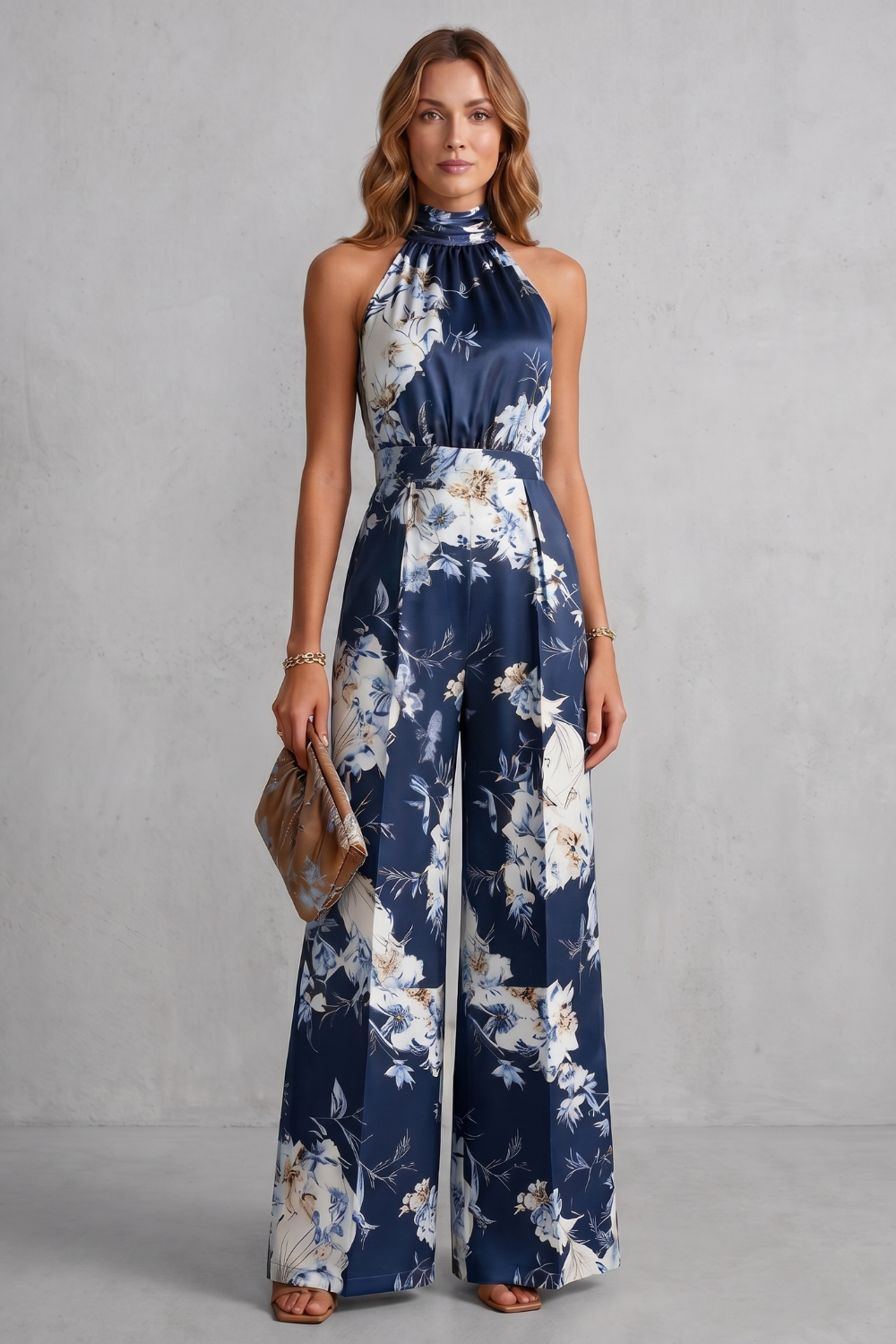 Women's Floral Halter Neck Wide Leg Jumpsuit - Karienne