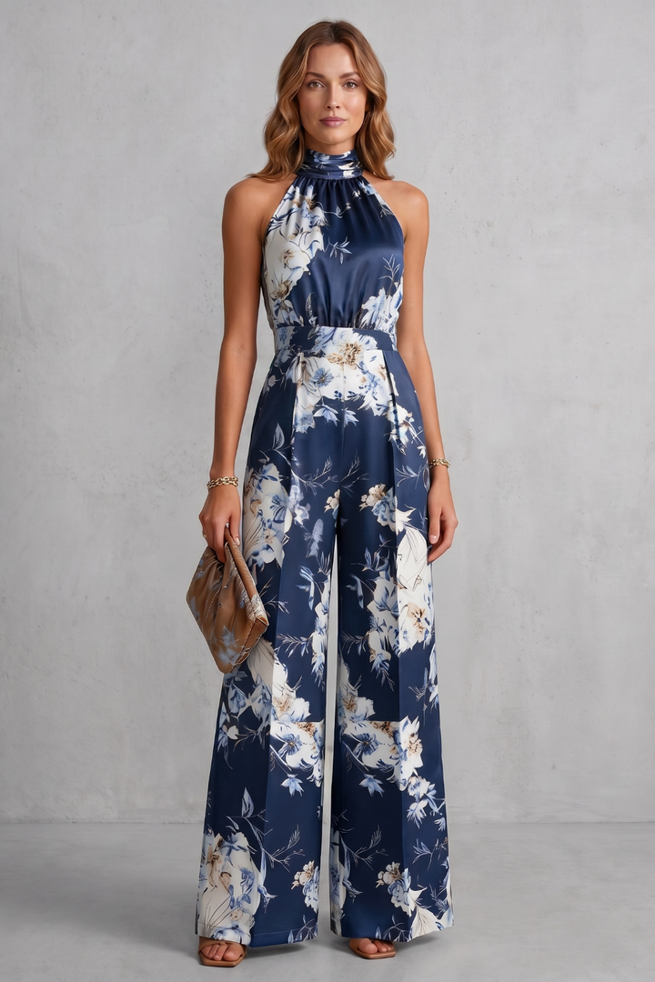 Women's Floral Halter Neck Wide Leg Jumpsuit - Karienne