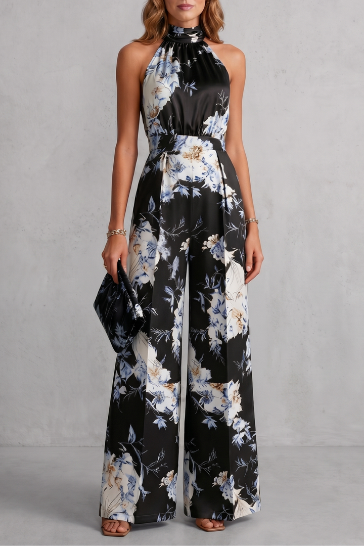 Women's Floral Halter Neck Wide Leg Jumpsuit - Karienne
