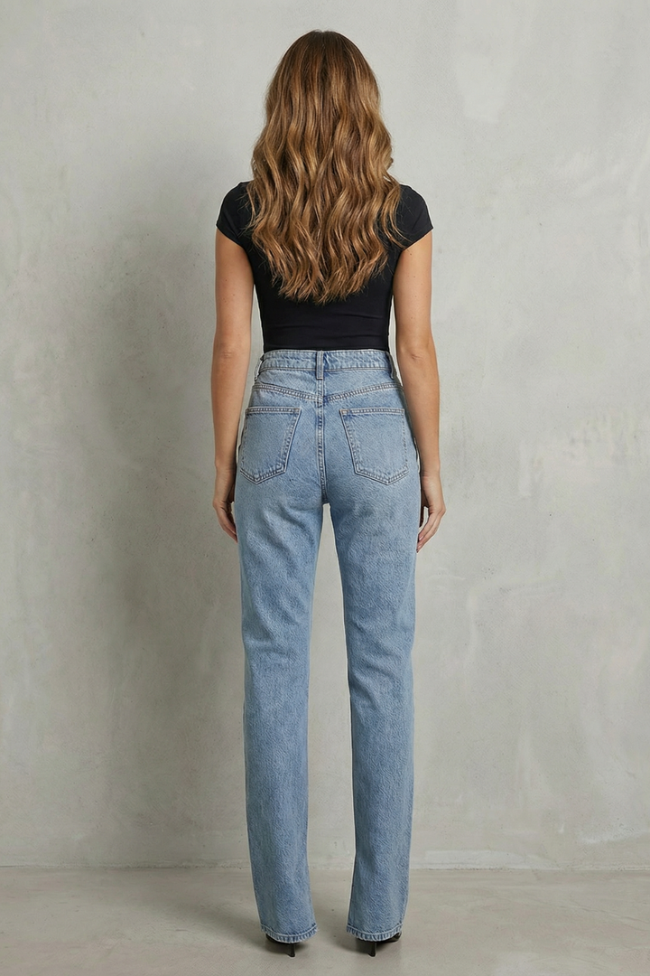Women's High Waisted Flare Jeans in Blue Tint - Quessane