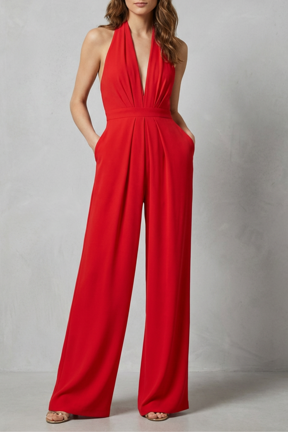 Women's Backless Halter Neck Wide Leg Jumpsuit - Isavelle
