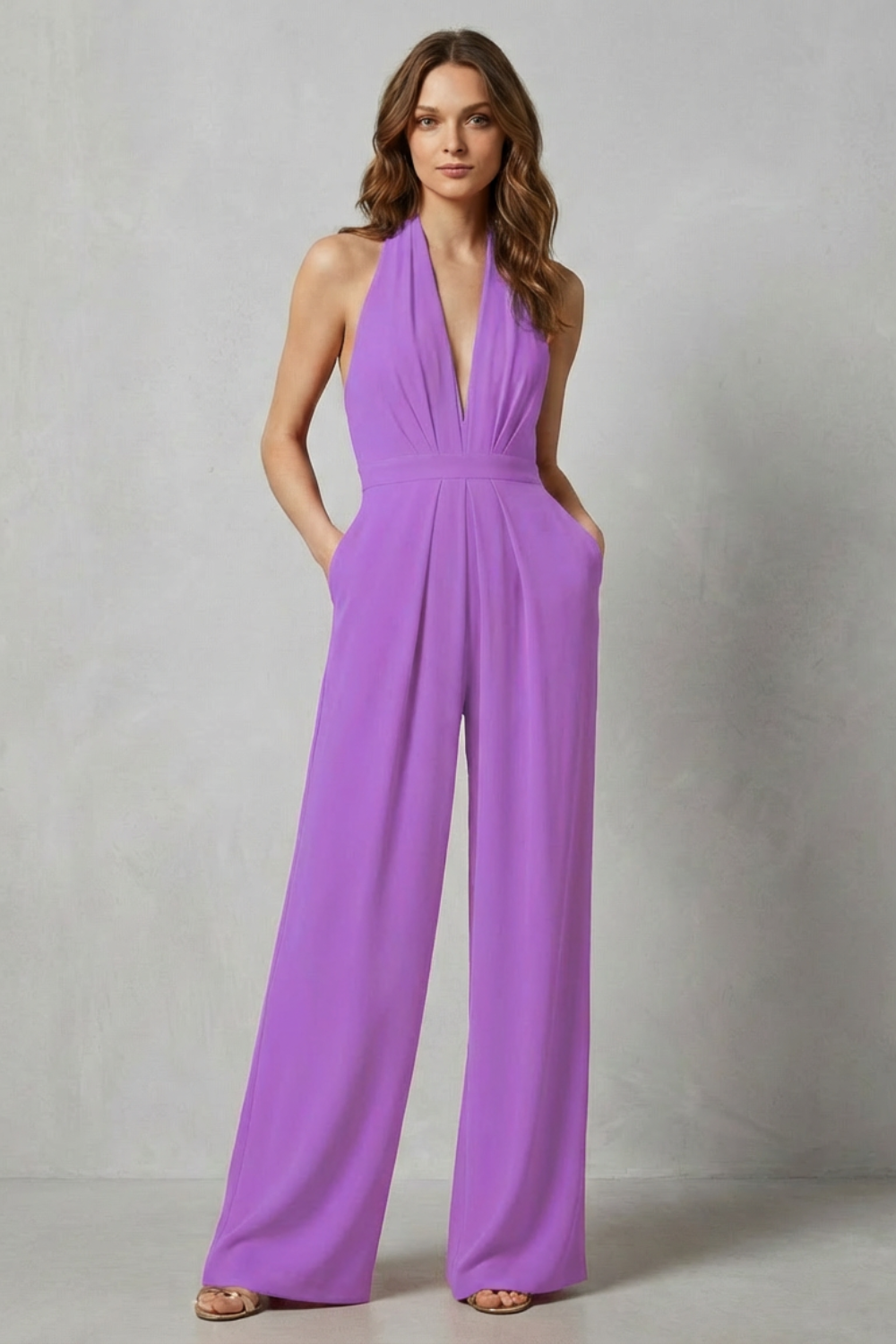 Women's Backless Halter Neck Wide Leg Jumpsuit - Isavelle