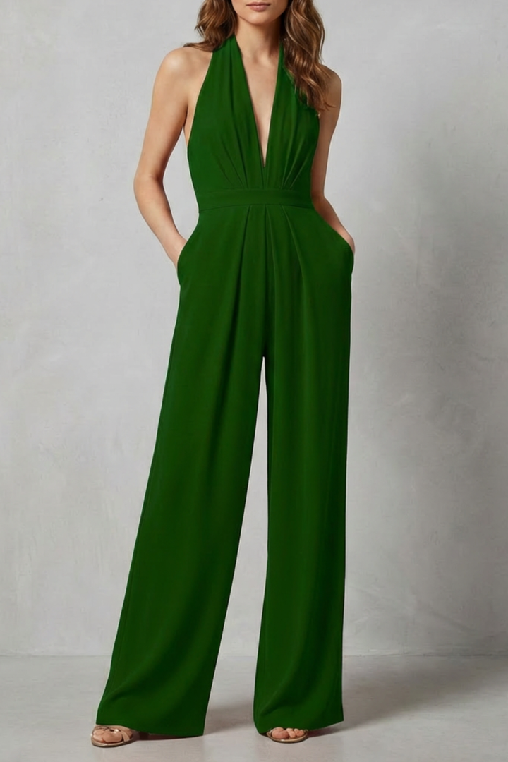 Women's Backless Halter Neck Wide Leg Jumpsuit - Isavelle