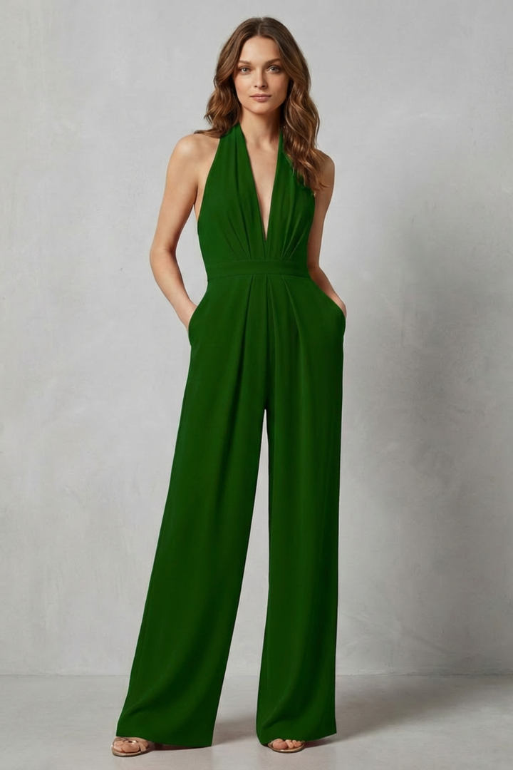 Women's Backless Halter Neck Wide Leg Jumpsuit - Isavelle