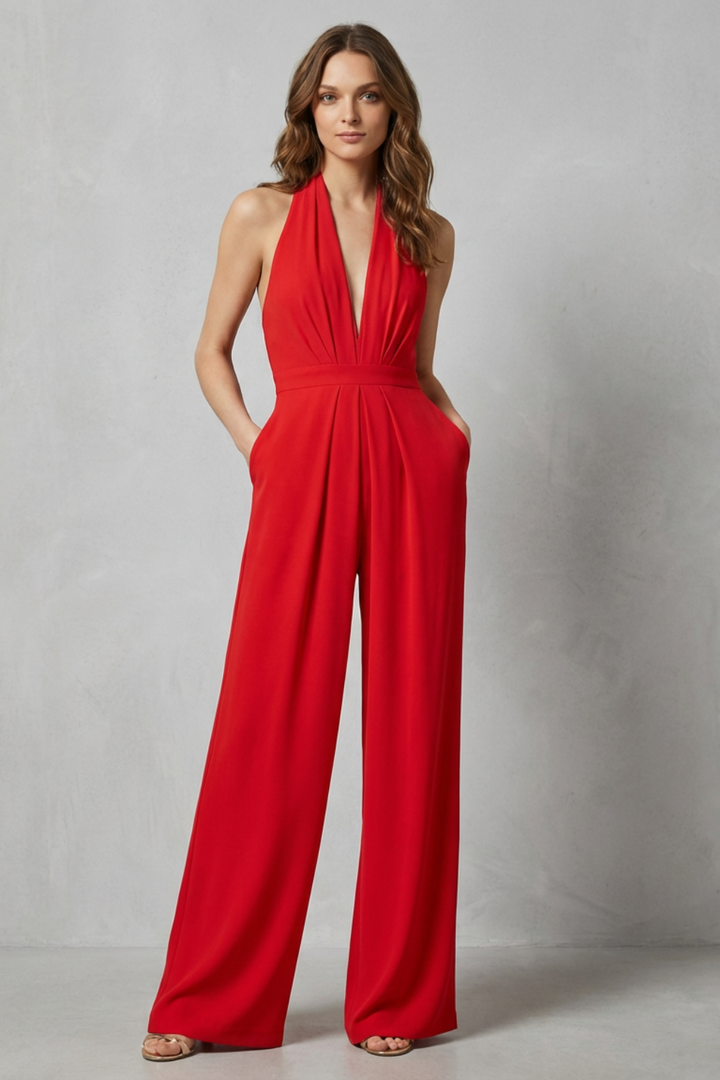 Women's Backless Halter Neck Wide Leg Jumpsuit - Isavelle