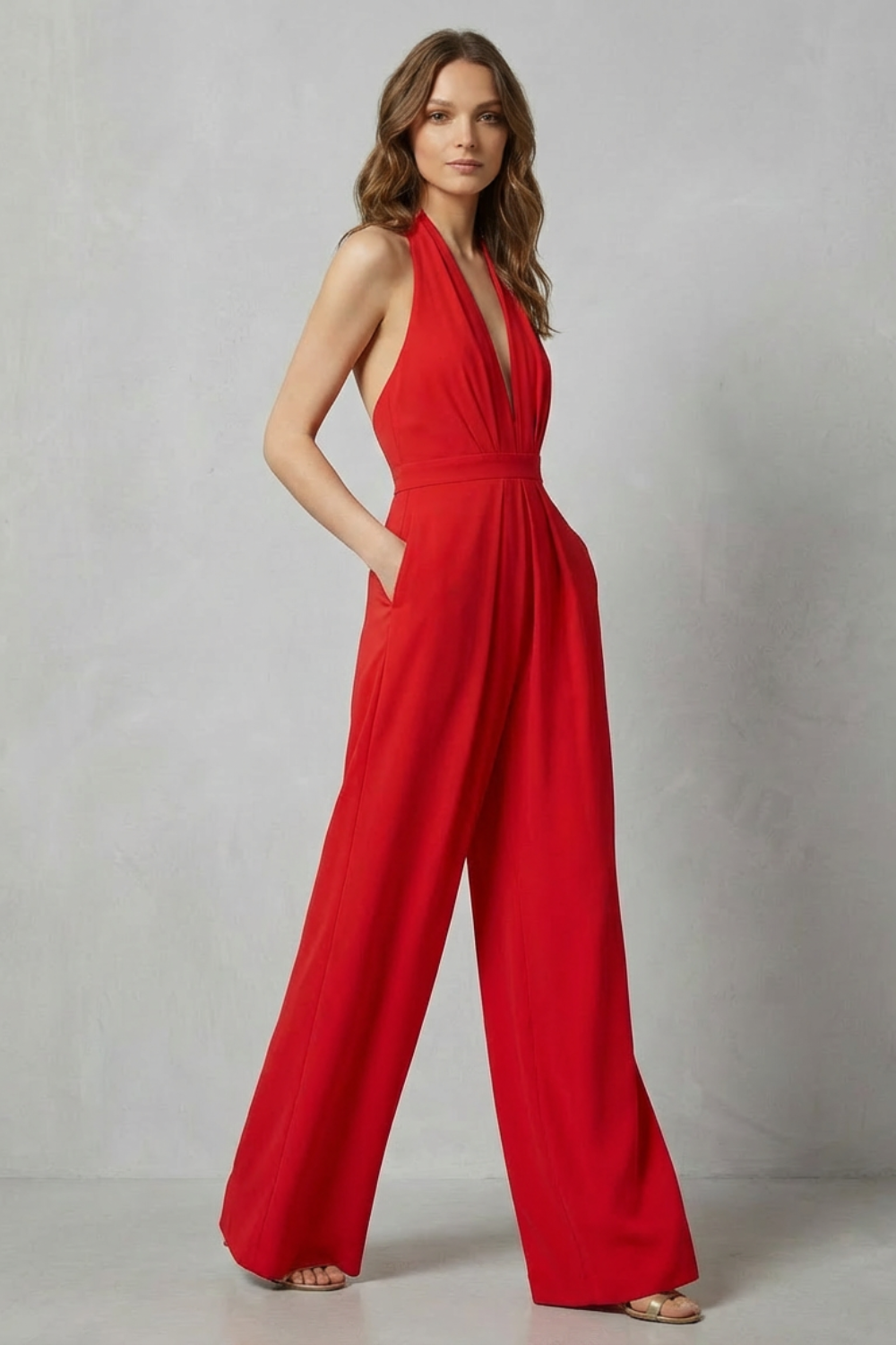 Women's Backless Halter Neck Wide Leg Jumpsuit - Isavelle