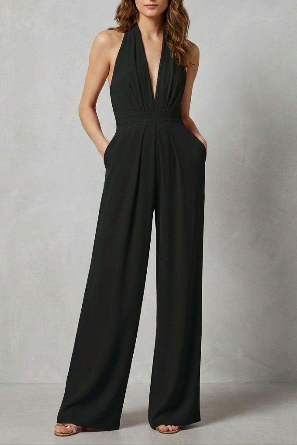 Women's Backless Halter Neck Wide Leg Jumpsuit - Isavelle