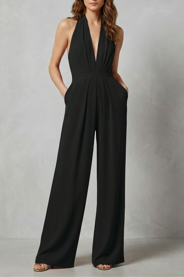 Women's Backless Halter Neck Wide Leg Jumpsuit - Isavelle