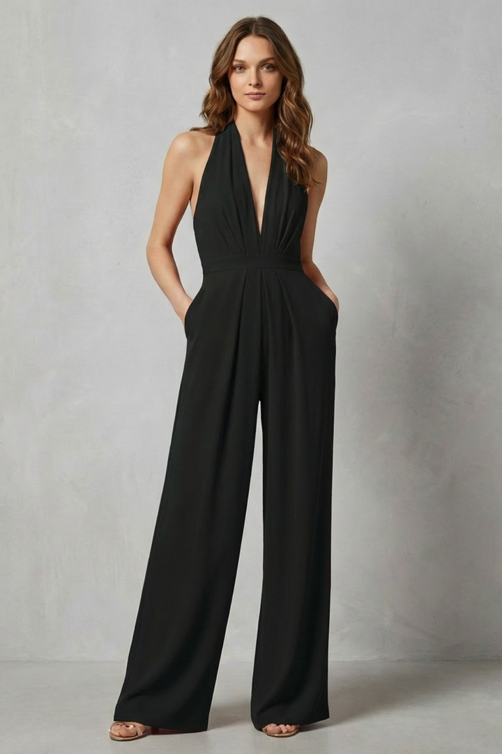 Women's Backless Halter Neck Wide Leg Jumpsuit - Isavelle