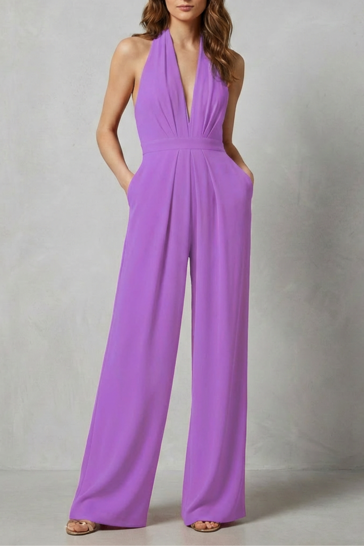 Women's Backless Halter Neck Wide Leg Jumpsuit - Isavelle