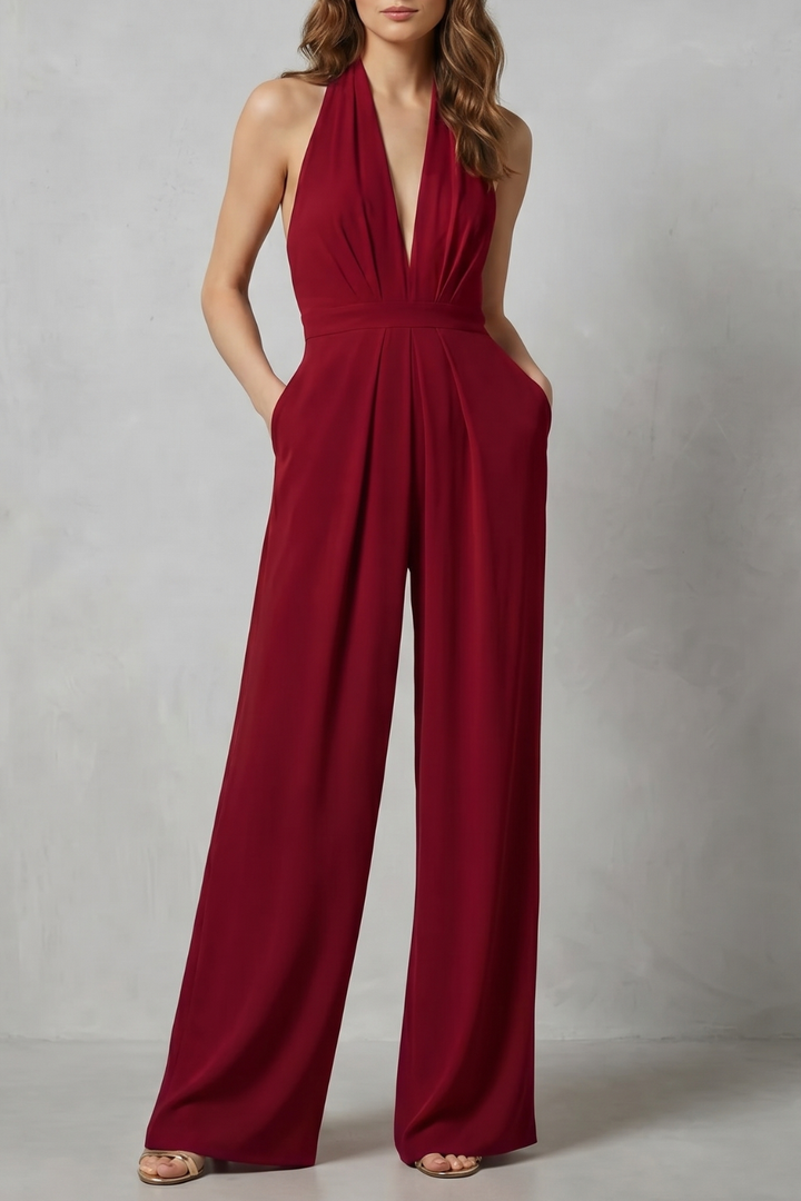 Women's Backless Halter Neck Wide Leg Jumpsuit - Isavelle
