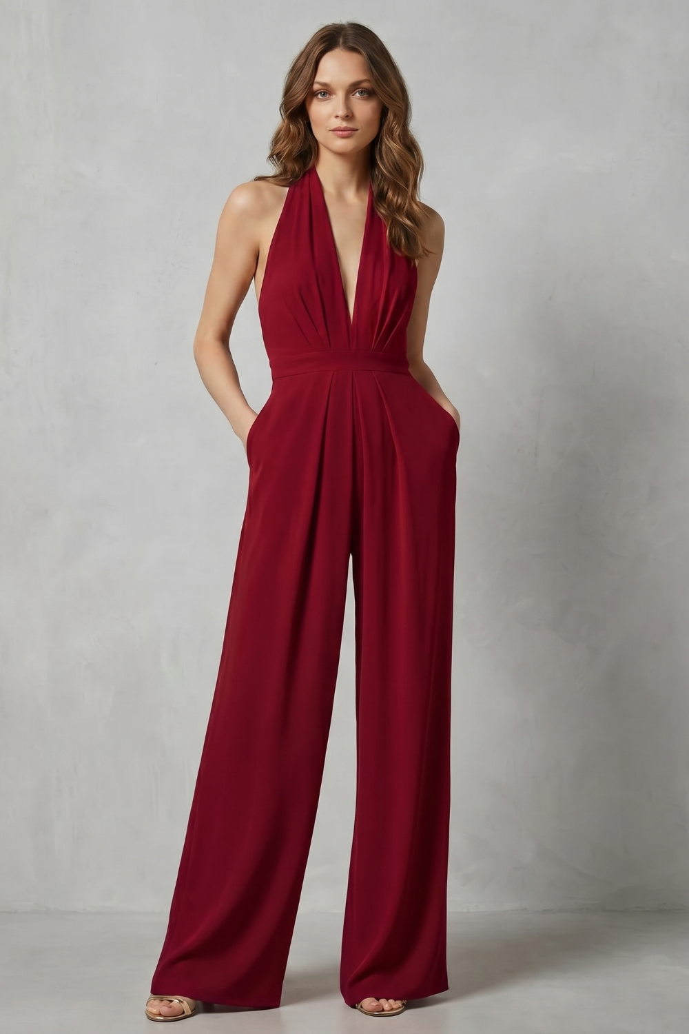 Women's Backless Halter Neck Wide Leg Jumpsuit - Isavelle