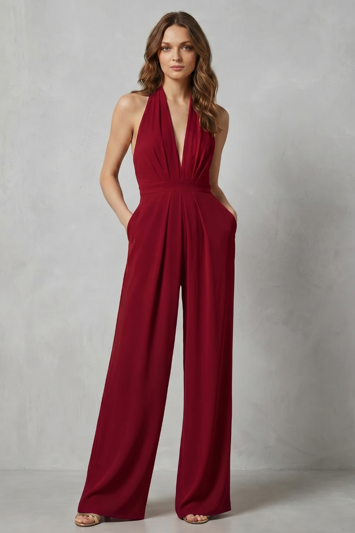 Women's Backless Halter Neck Wide Leg Jumpsuit - Isavelle