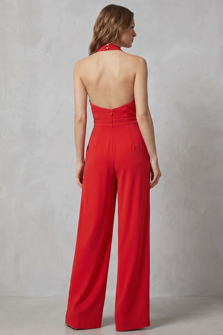 Women's Backless Halter Neck Wide Leg Jumpsuit - Isavelle