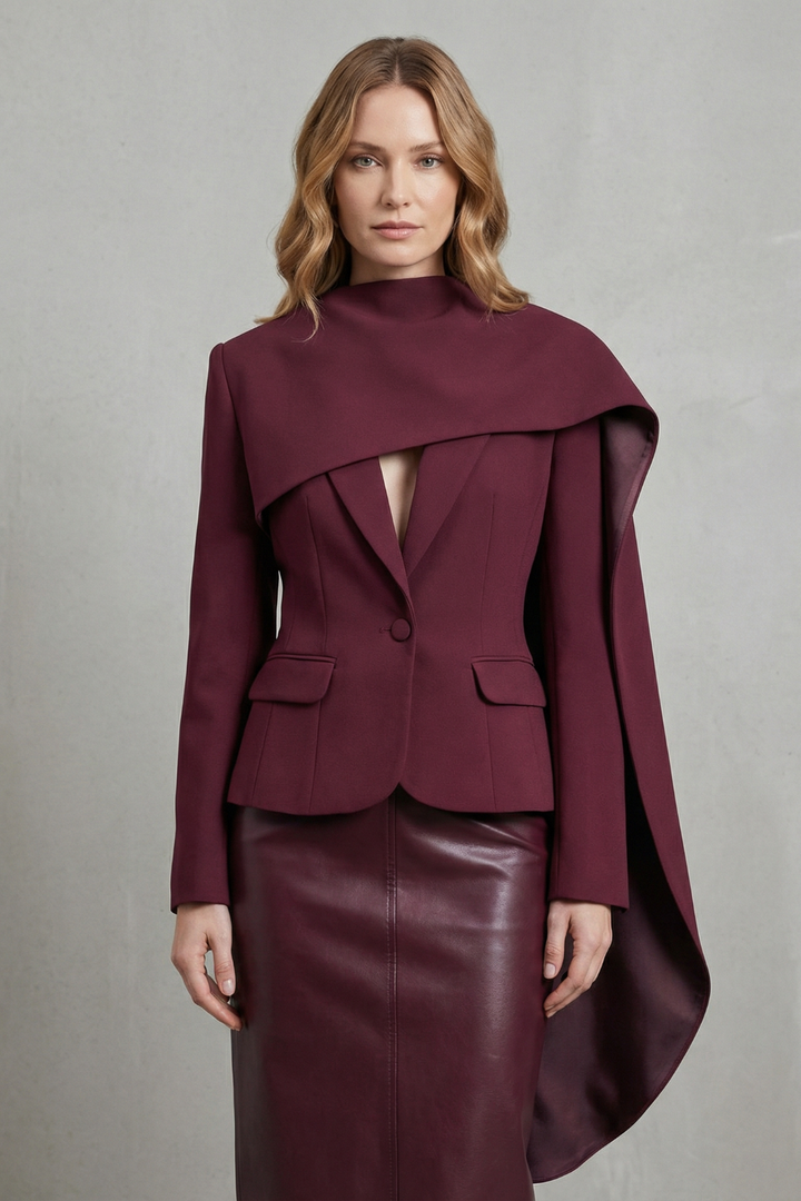 Women's Asymmetric Blazer with Draped Scarf Lapel - Wilhelmine