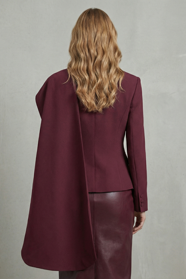 Women's Asymmetric Blazer with Draped Scarf Lapel - Wilhelmine