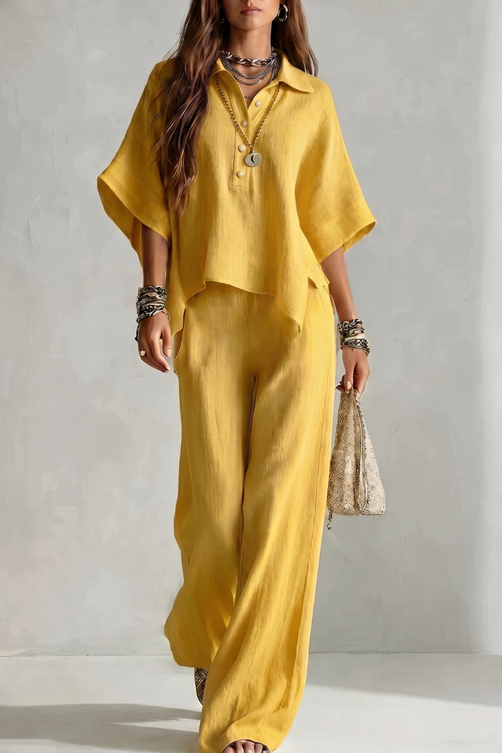 Women's Short Sleeve Shirt and Wide Leg Trouser Set - Cerielle