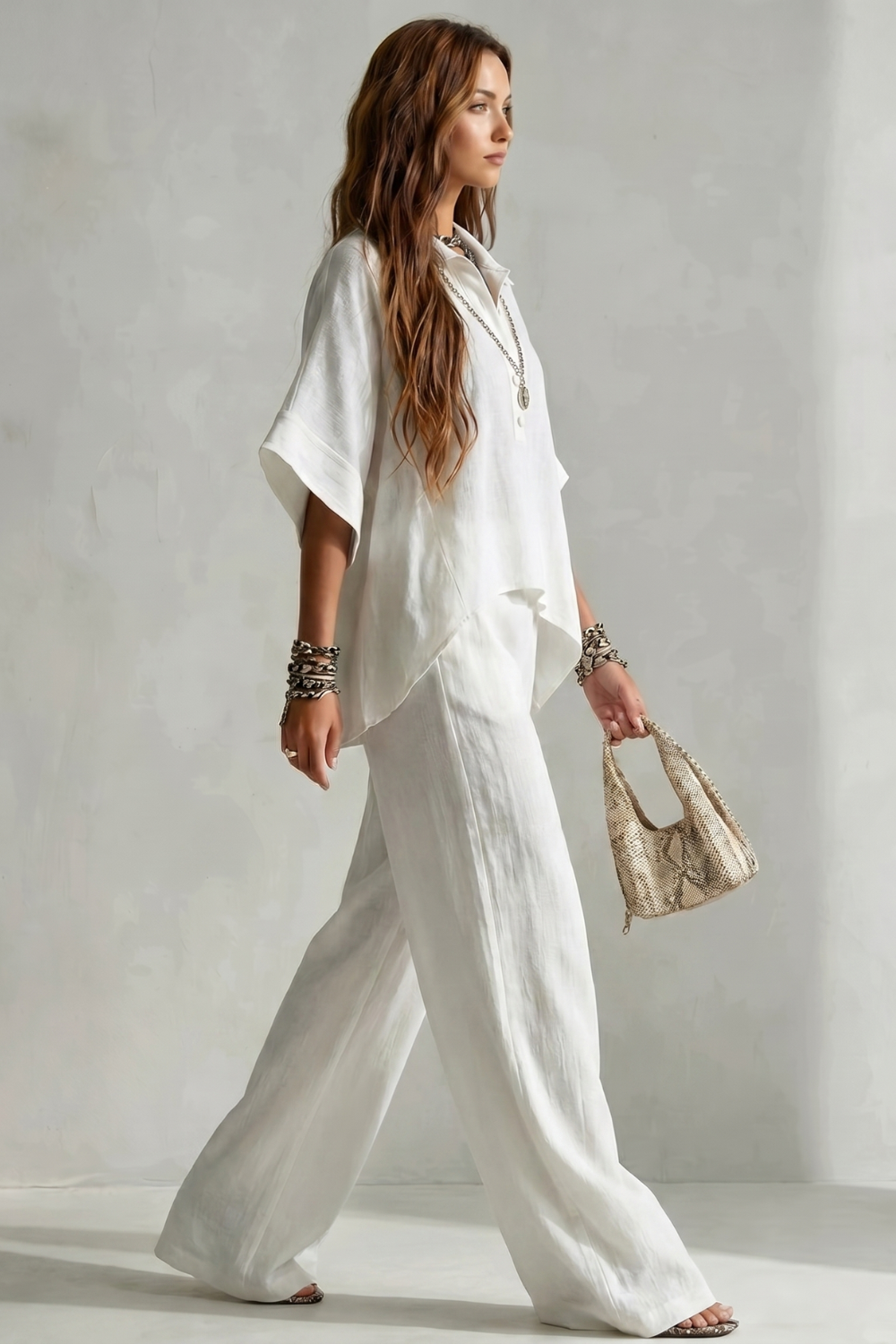 Women's Short Sleeve Shirt and Wide Leg Trouser Set - Cerielle