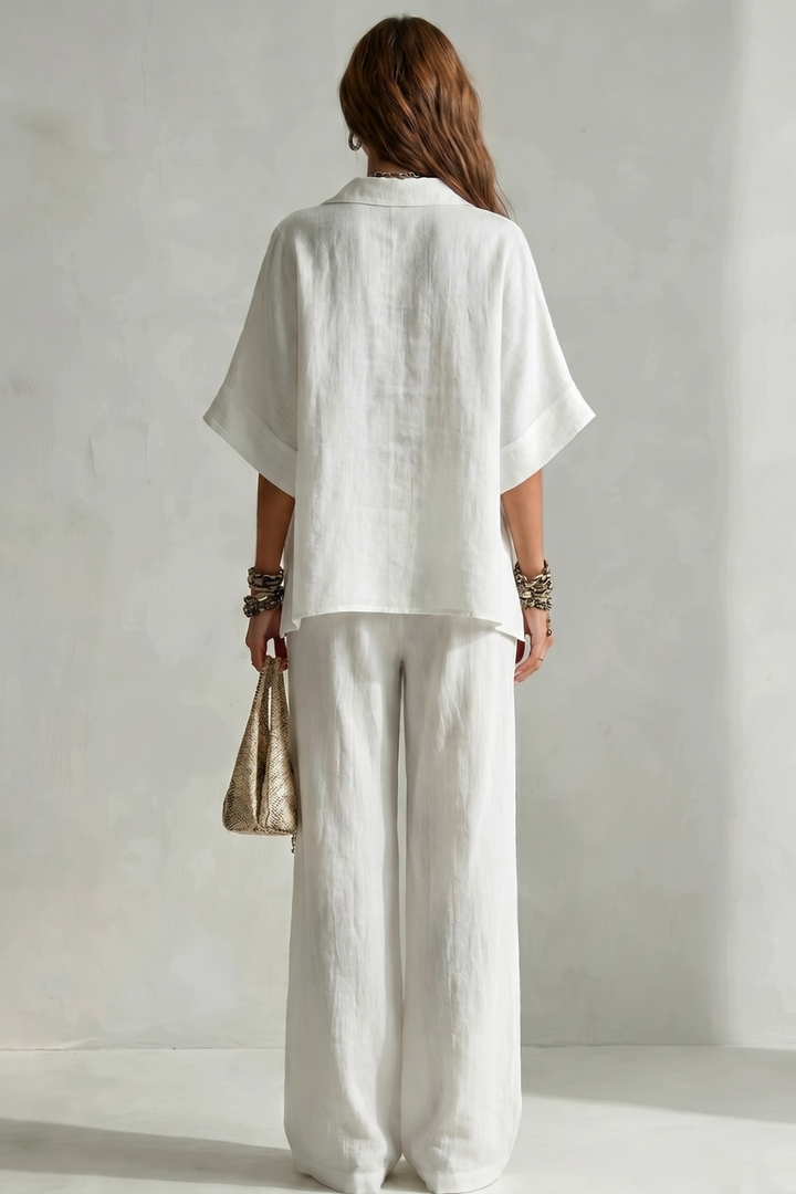 Women's Short Sleeve Shirt and Wide Leg Trouser Set - Cerielle